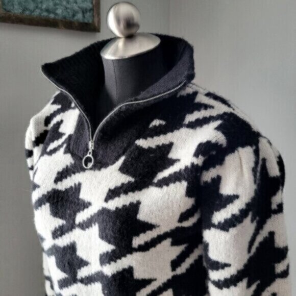 DEX Houndstooth Cropped Mock Neck Sweater Womens Sz Small - Picture 2 of 13